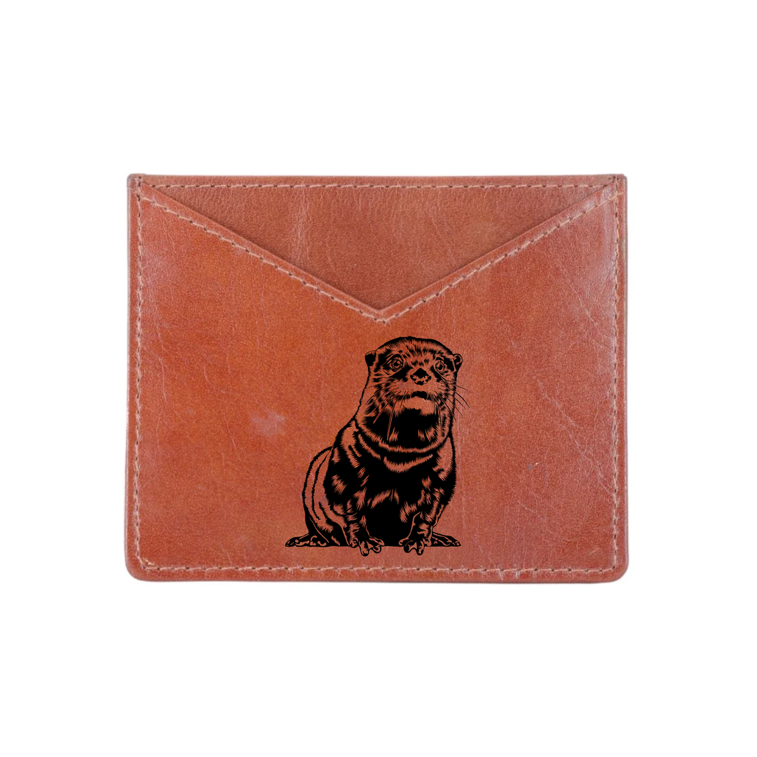 Otter Engraved Genuine Leather Cardholder