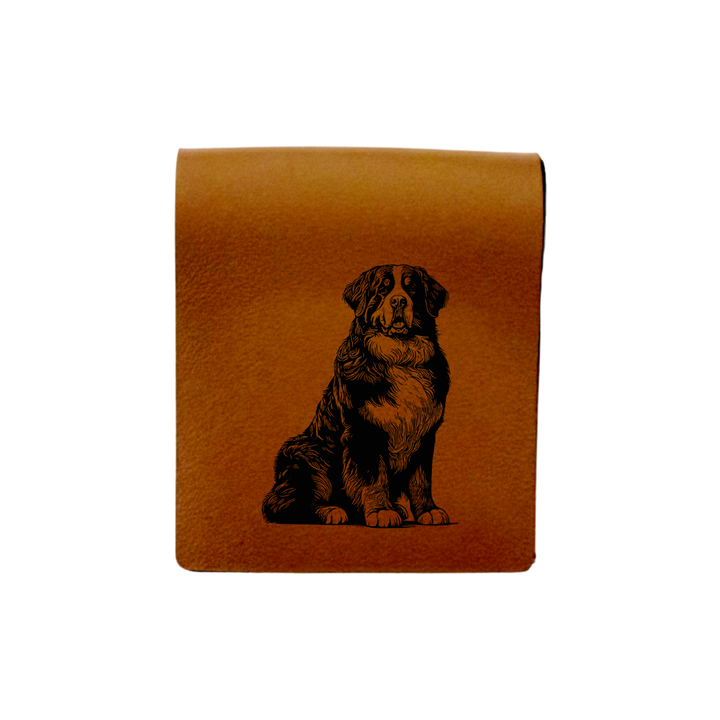 Bernese Mountain Dog Sitting Engraved Genuine Leather Magnetic Bookmark