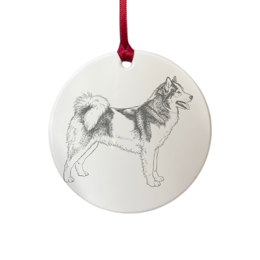 Personalised Greenland Dog Standing Engraved White Acrylic Decoration
