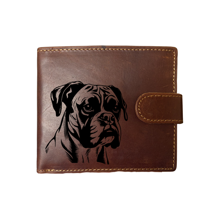Personalised Boxer Engraved Dark Tan Genuine Leather Wallet