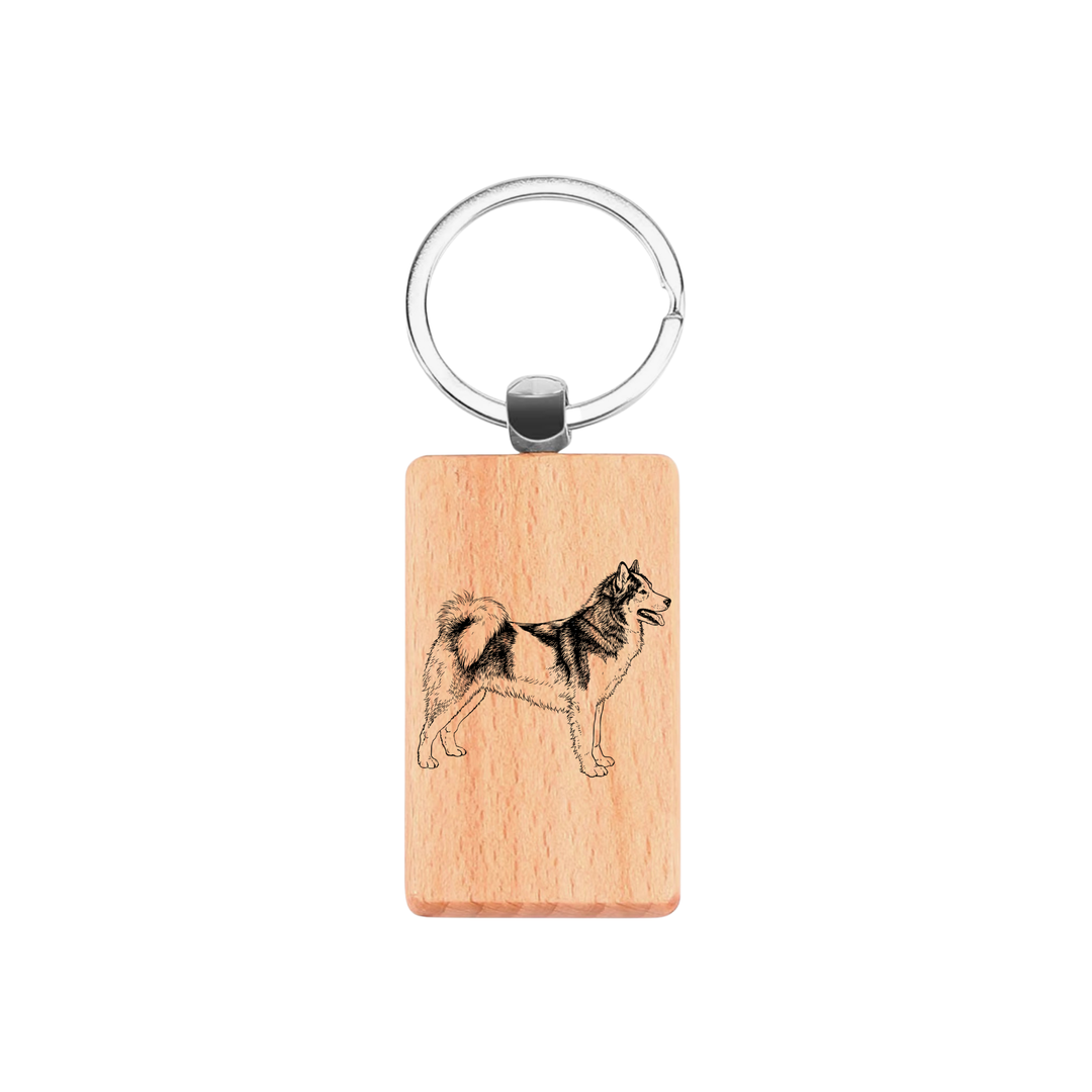Greenland Dog Standing Engraved Rectangle Wooden Keyring