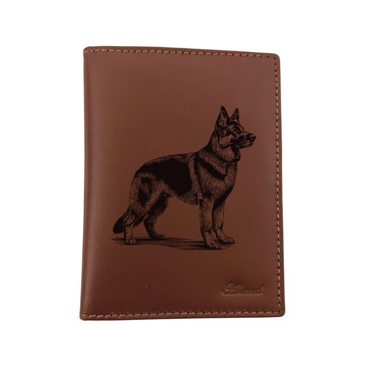 German Shepherd Alsatian Standing Engraved Leather Passport Cover