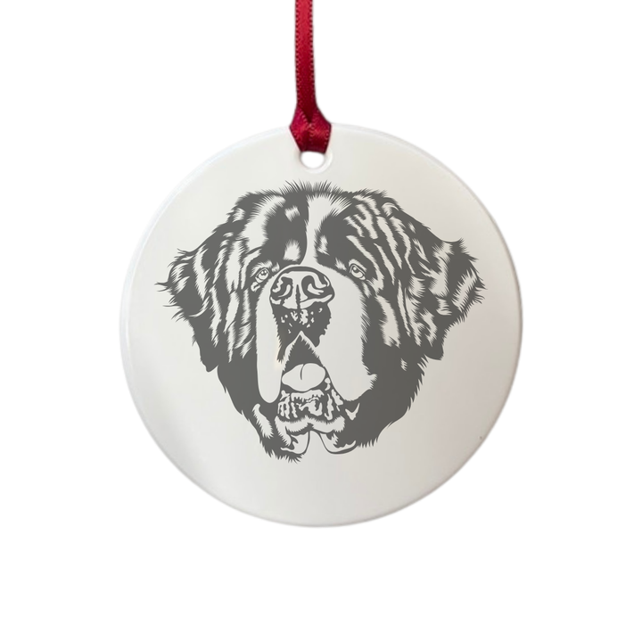 Personalised Saint Bernard Face Engraved White Acrylic Decoration