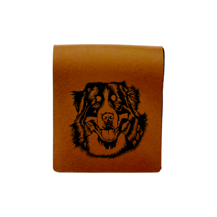 Bernese Mountain Dog Face Engraved Genuine Leather Magnetic Bookmark