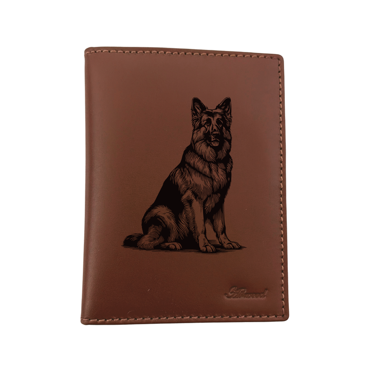 German Shepherd Alsatian Sitting Engraved Leather Passport Cover