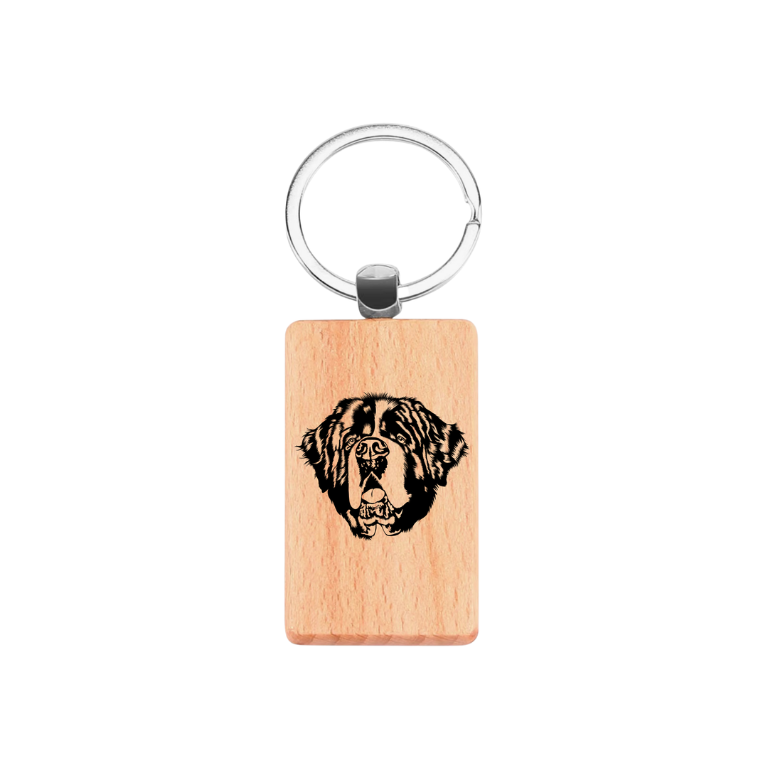 Saint Bernard Face Engraved Rectangle Wooden Keyring