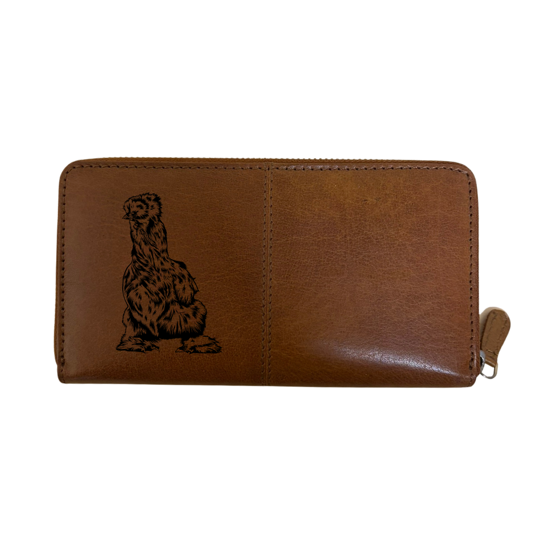 Silkie Chicken Engraved Large Leather Purse