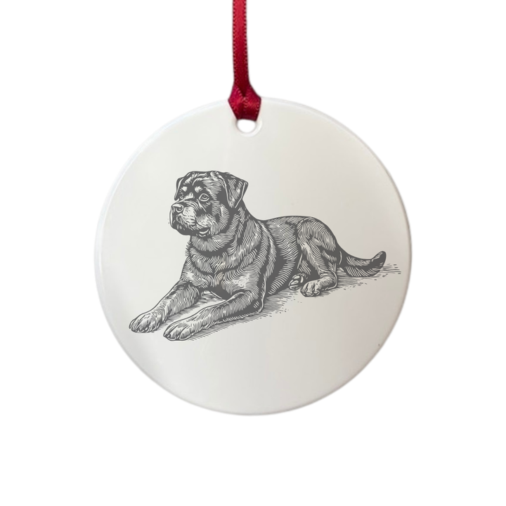 Personalised Rottweiler Lying Down Engraved White Acrylic Decoration