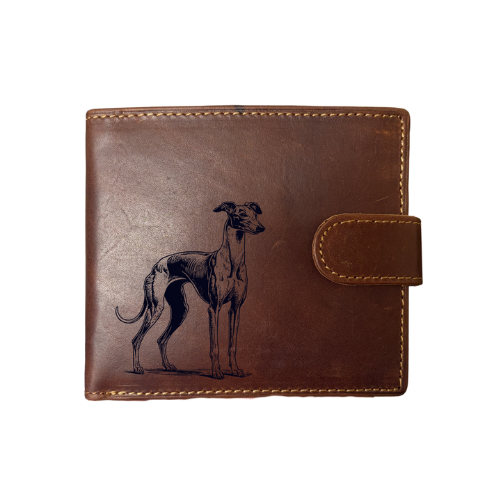 Personalised Italian Greyhound Standing Engraved Dark Tan Genuine Leather Wallet