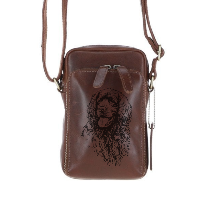 Personalised Sussex Spaniel Face Leather Compact Crossbody Bag