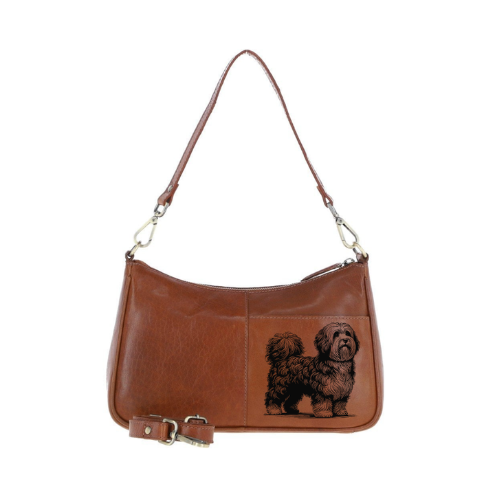 Havanese Standing Engraved Genuine Leather Shoulder Bag