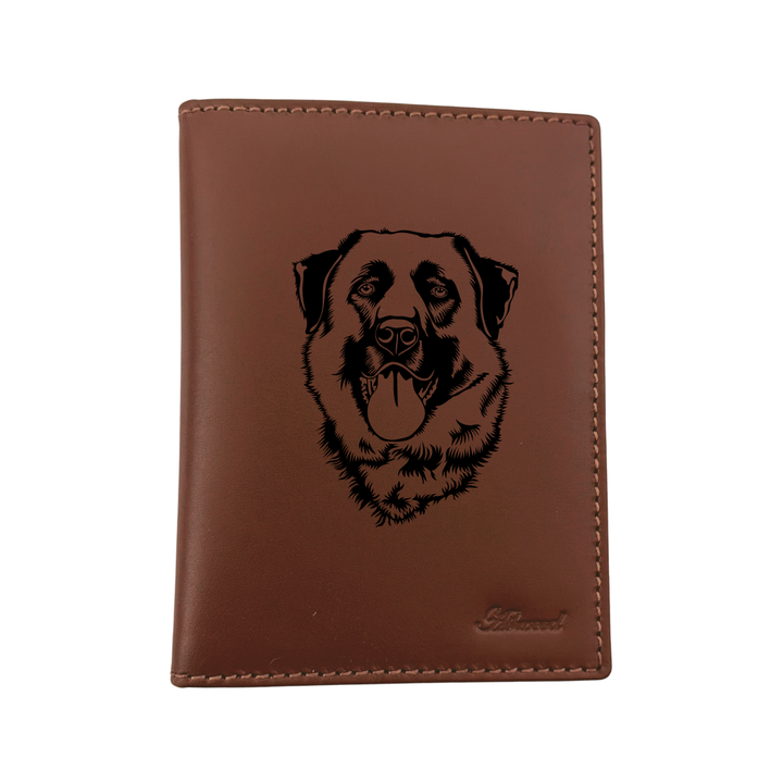 Anatolian Shepherd Face Engraved Leather Passport Cover