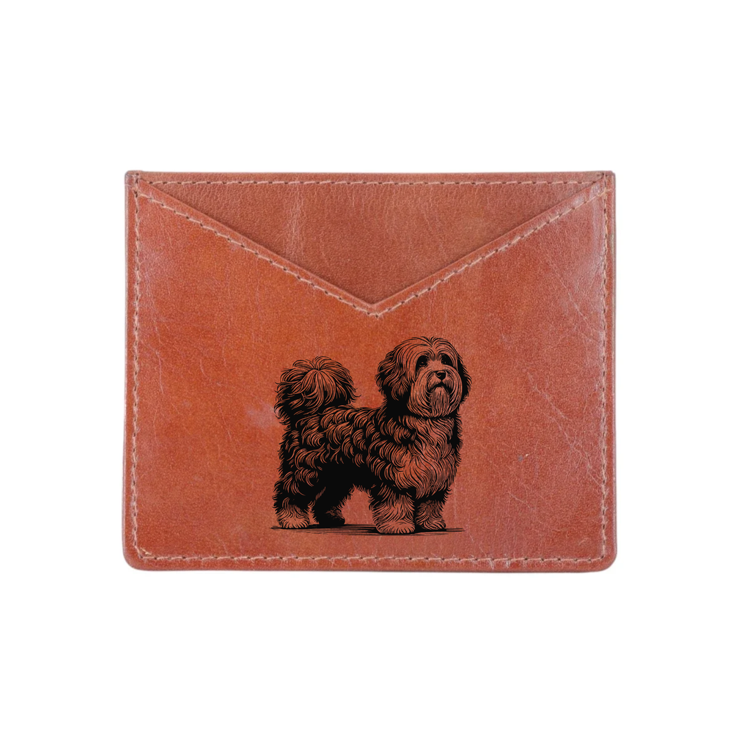 Havanese Standing Engraved Genuine Leather Cardholder