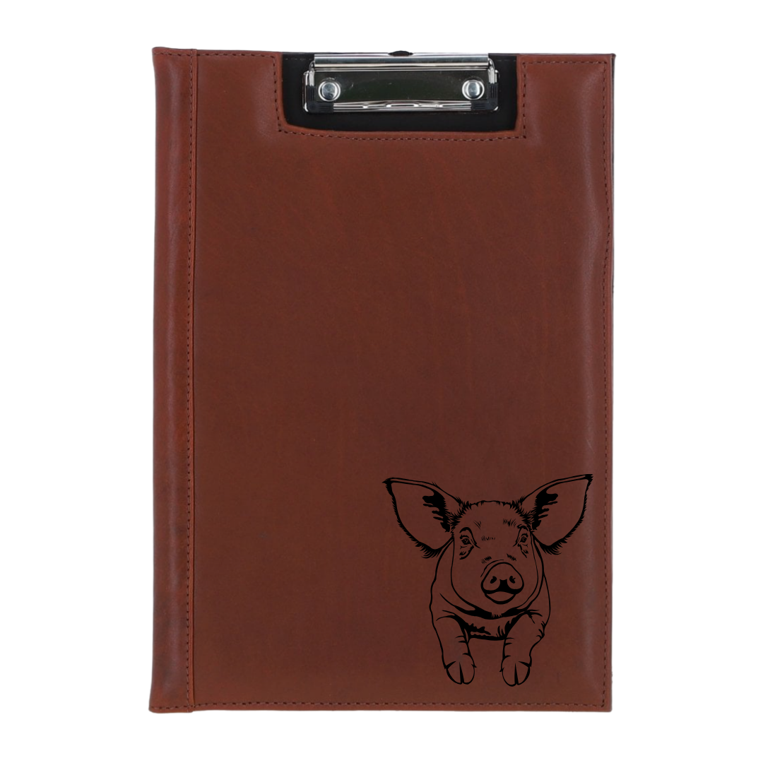 Pig Engraved Leather Clipboard