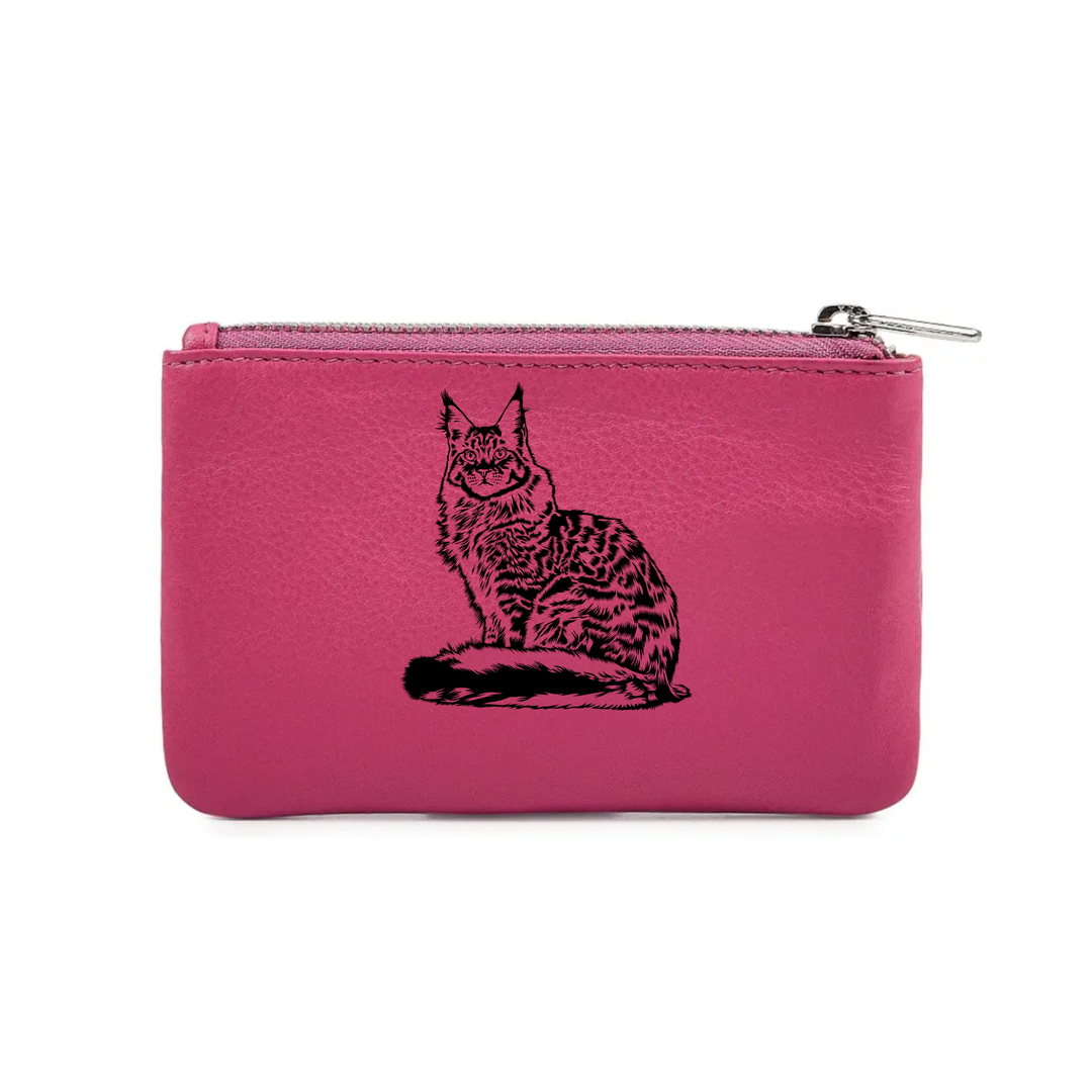 Maine Coon Engraved Genuine Leather Coin Purse (Multiple Colour Options)