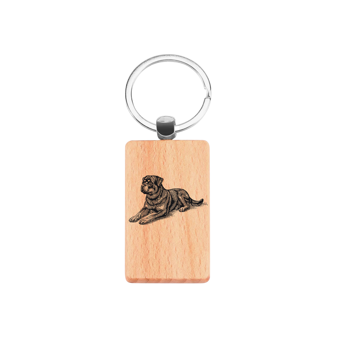 Rottweiler LD Engraved Rectangle Wooden Keyring