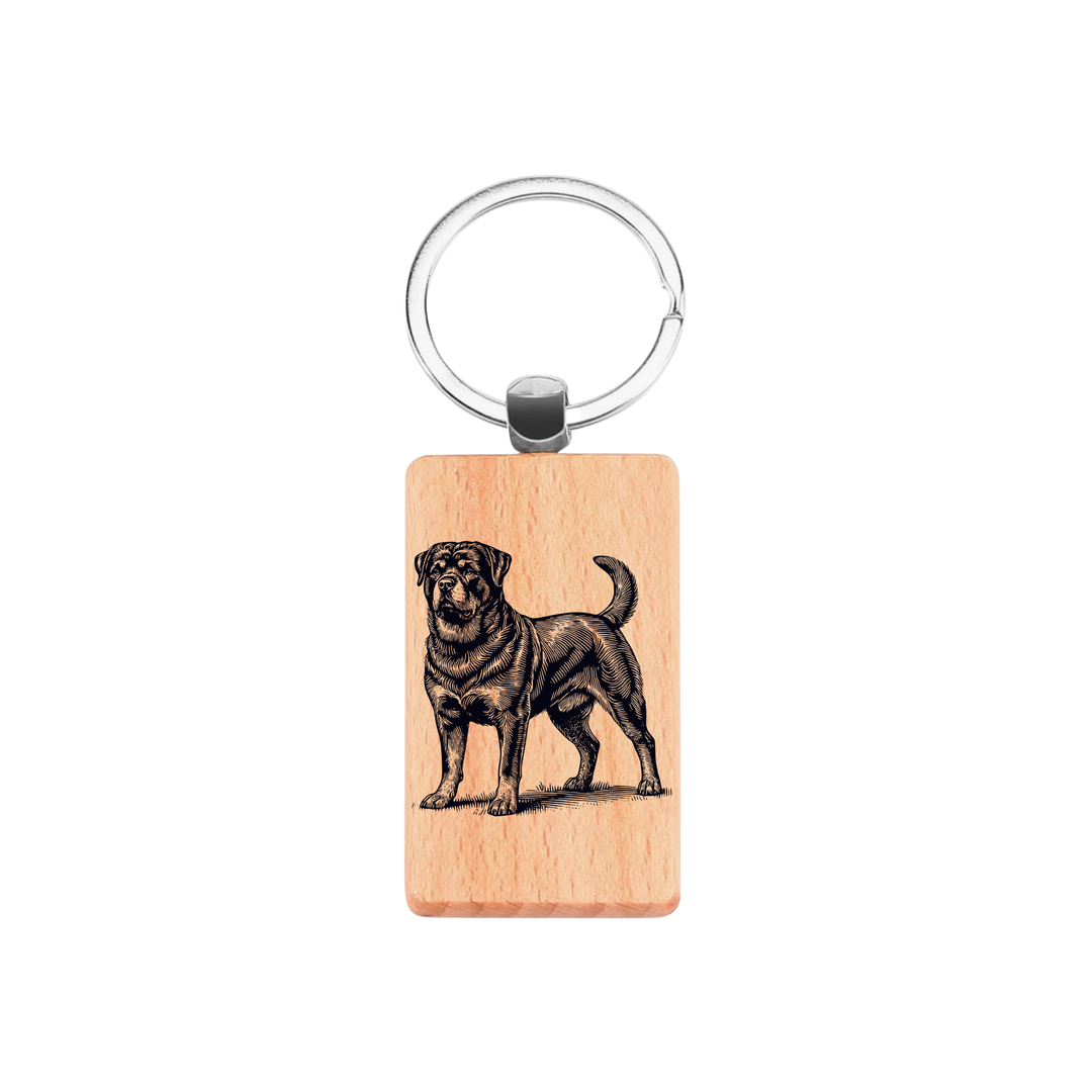Rottweiler Standing Engraved Rectangle Wooden Keyring