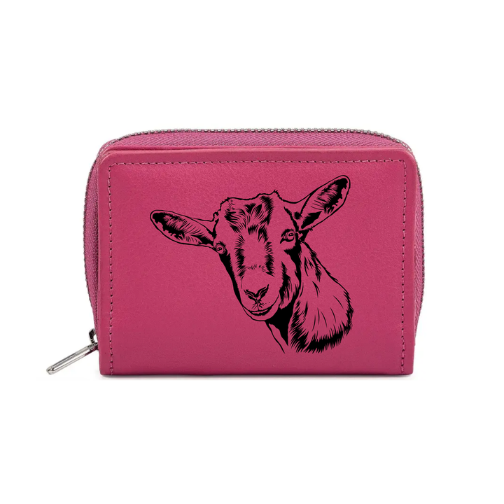 Goat Engraved Small Leather Purse (Green/Pink/Blue/Red)