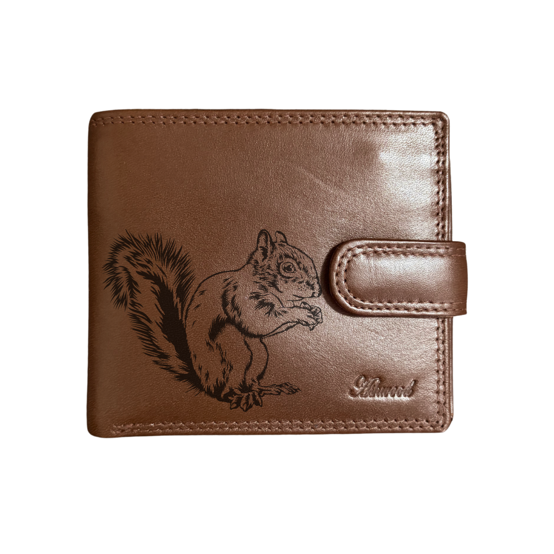 Personalised Squirrel Engraved Dark Tan Genuine Leather Wallet