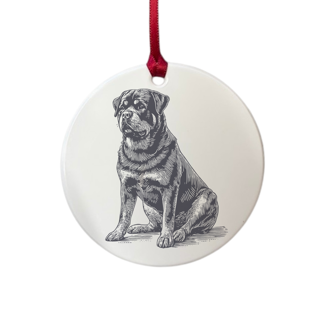 Personalised Rottweiler Sitting Engraved White Acrylic Decoration
