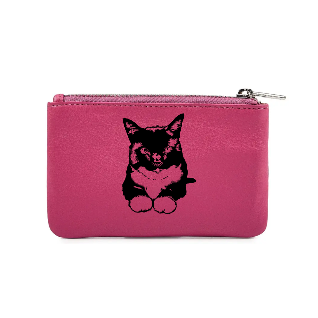 Tuxedo Cat Engraved Genuine Leather Coin Purse (Multiple Colour Options)