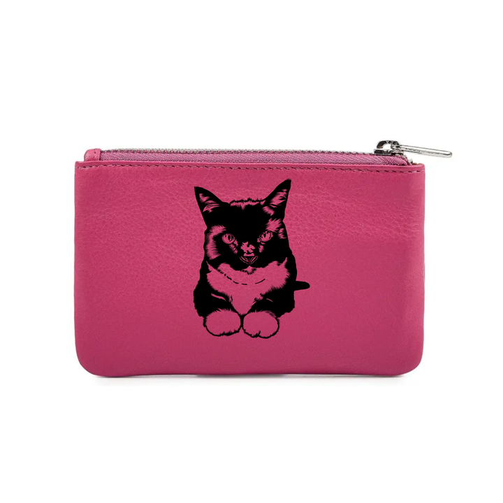Tuxedo Cat Engraved Genuine Leather Coin Purse (Multiple Colour Options)