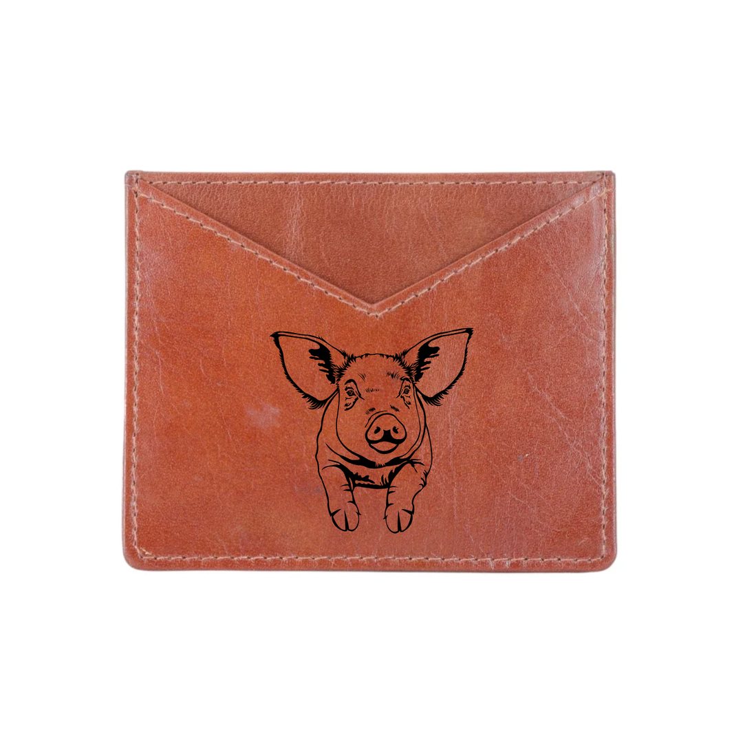 Pig Engraved Genuine Leather Cardholder
