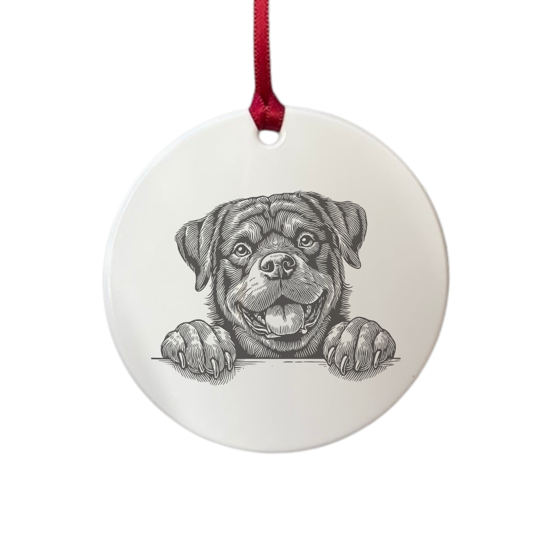 Personalised Rottweiler Paws Engraved White Acrylic Decoration
