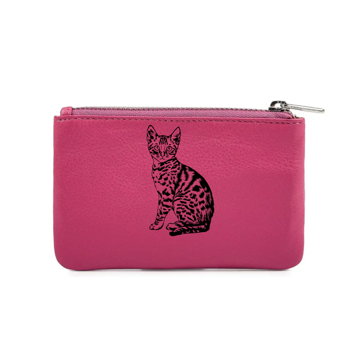 Bengal Cat Engraved Genuine Leather Coin Purse (Multiple Colour Options)