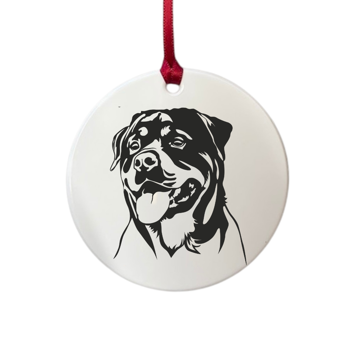 Personalised Rottweiler Face Engraved White Acrylic Decoration