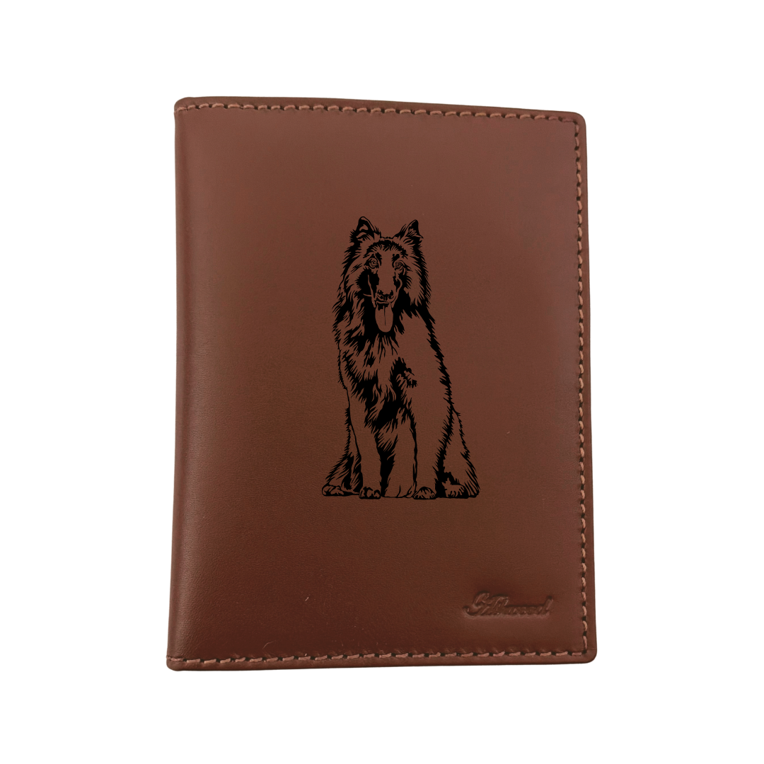 Belgian Shepherd Sitting Engraved Leather Passport Cover