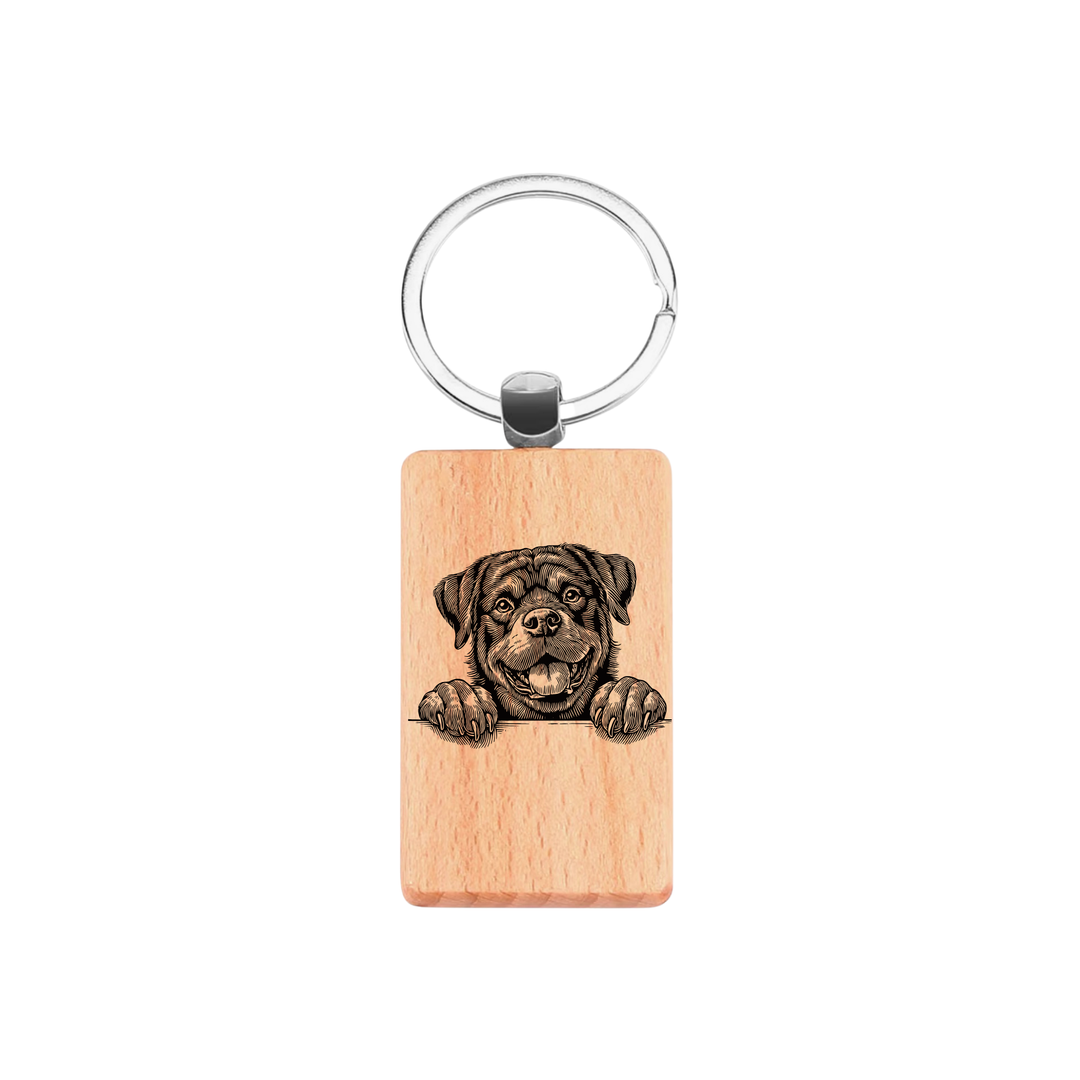 Rottweiler Paws Engraved Rectangle Wooden Keyring