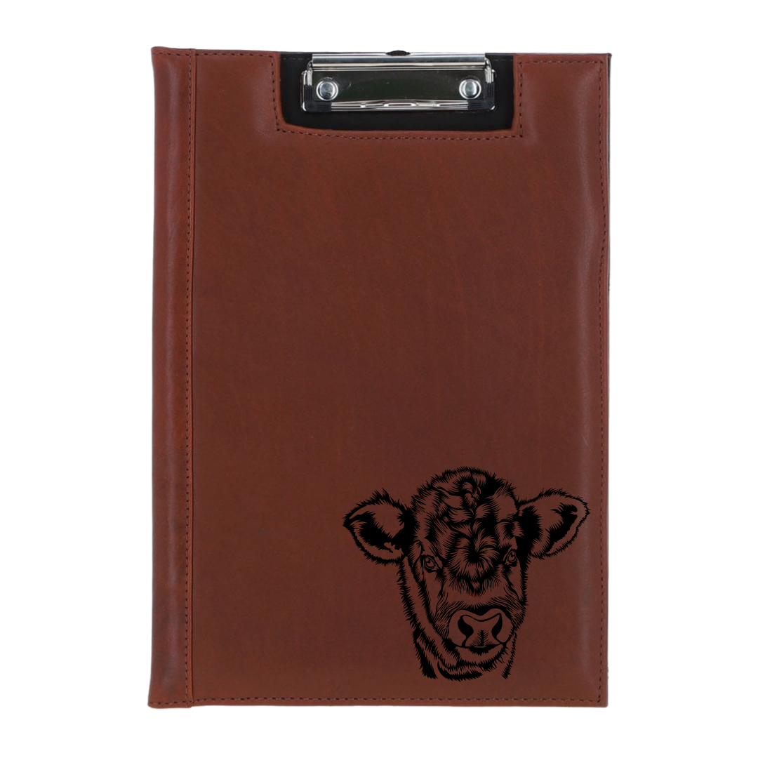 Cow Engraved Leather Clipboard