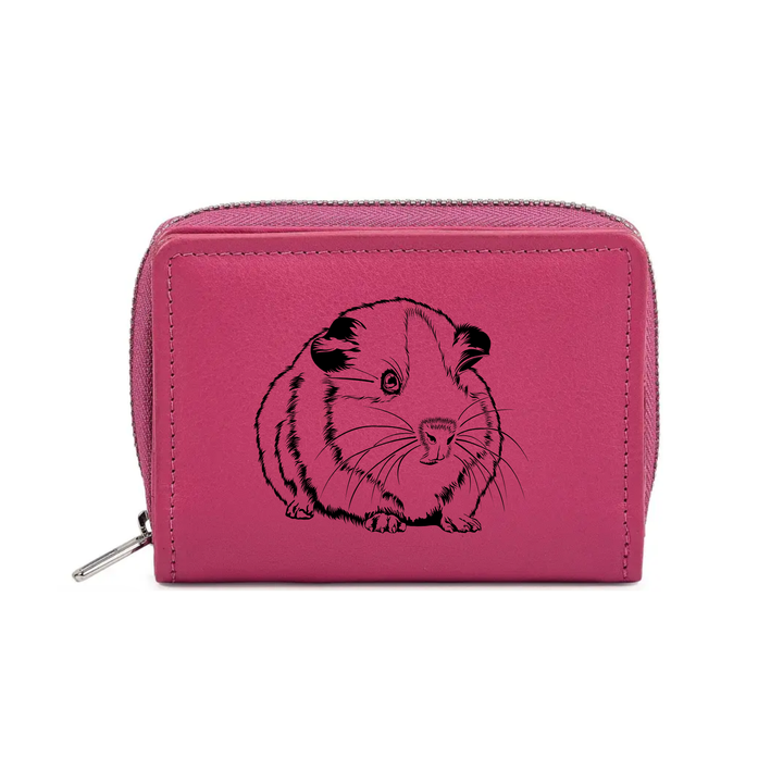 Guinea Pig Engraved Small Leather Purse (Green/Pink/Blue/Red)
