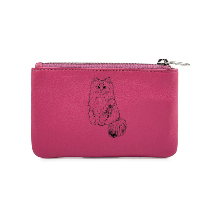Persian Cat Sitting Engraved Genuine Leather Coin Purse (Multiple Colour Options)