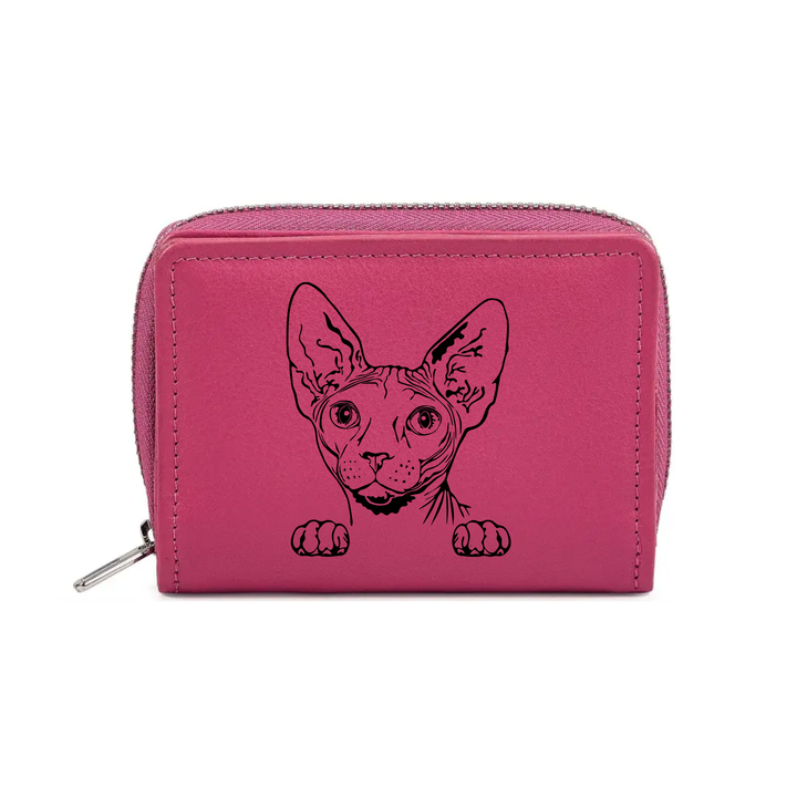Sphynx Cat Face Engraved Small Leather Purse (Green/Pink/Blue/Red)