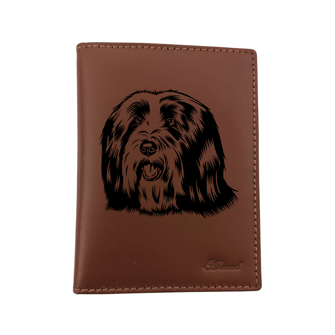 Bearded Collie Face Engraved Leather Passport Cover
