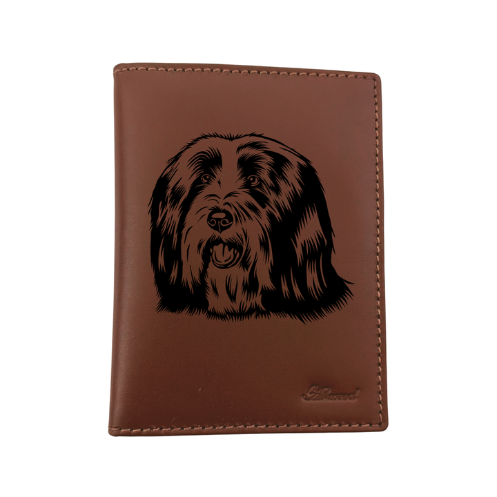 Bearded Collie Face Engraved Leather Passport Cover