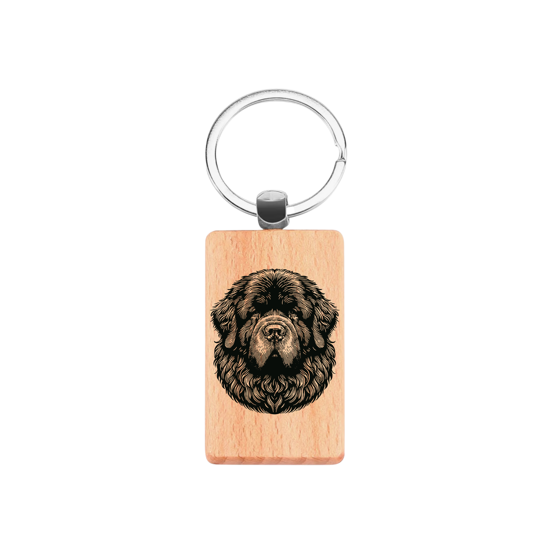 Newfoundland Face Engraved Rectangle Wooden Keyring