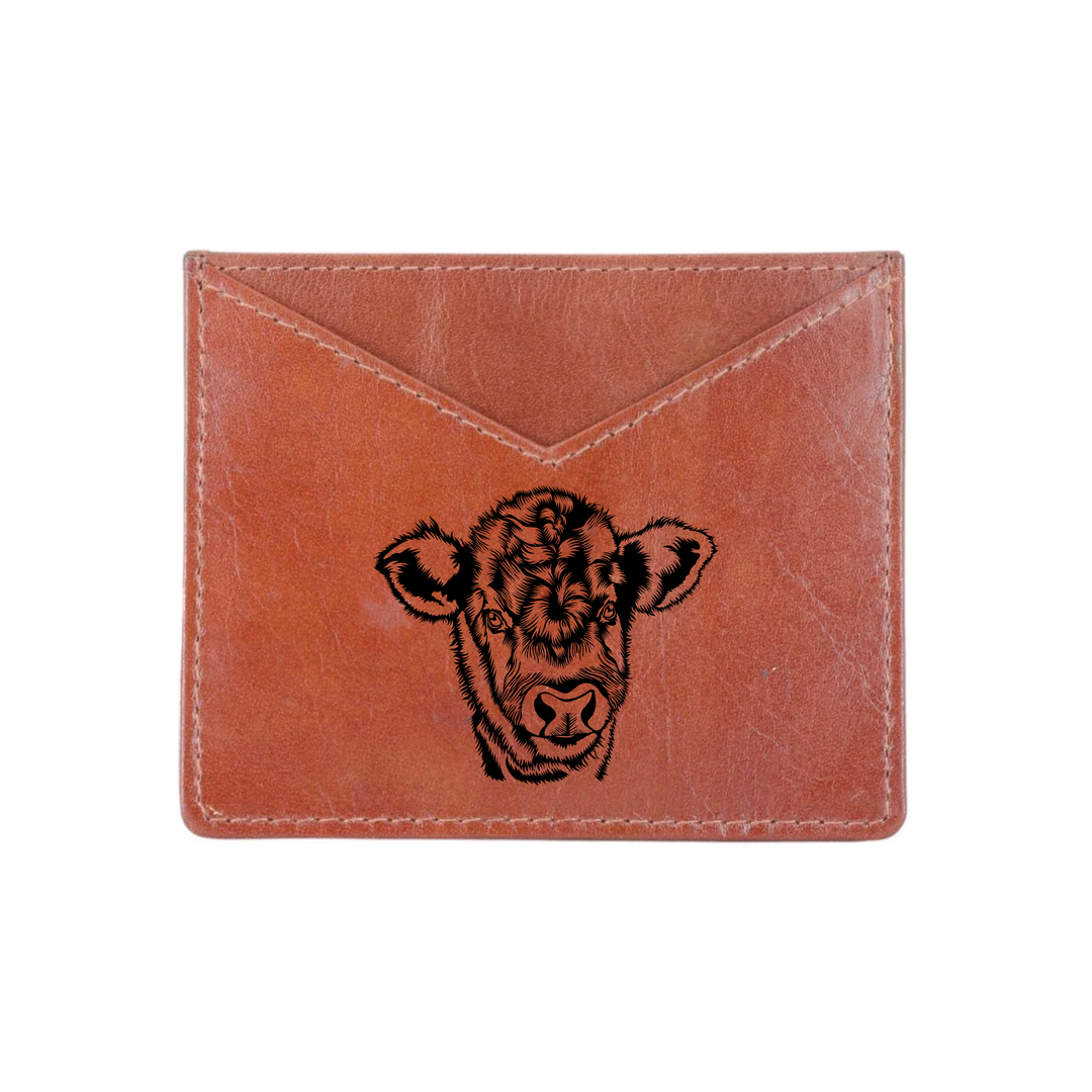 Cow Engraved Genuine Leather Cardholder