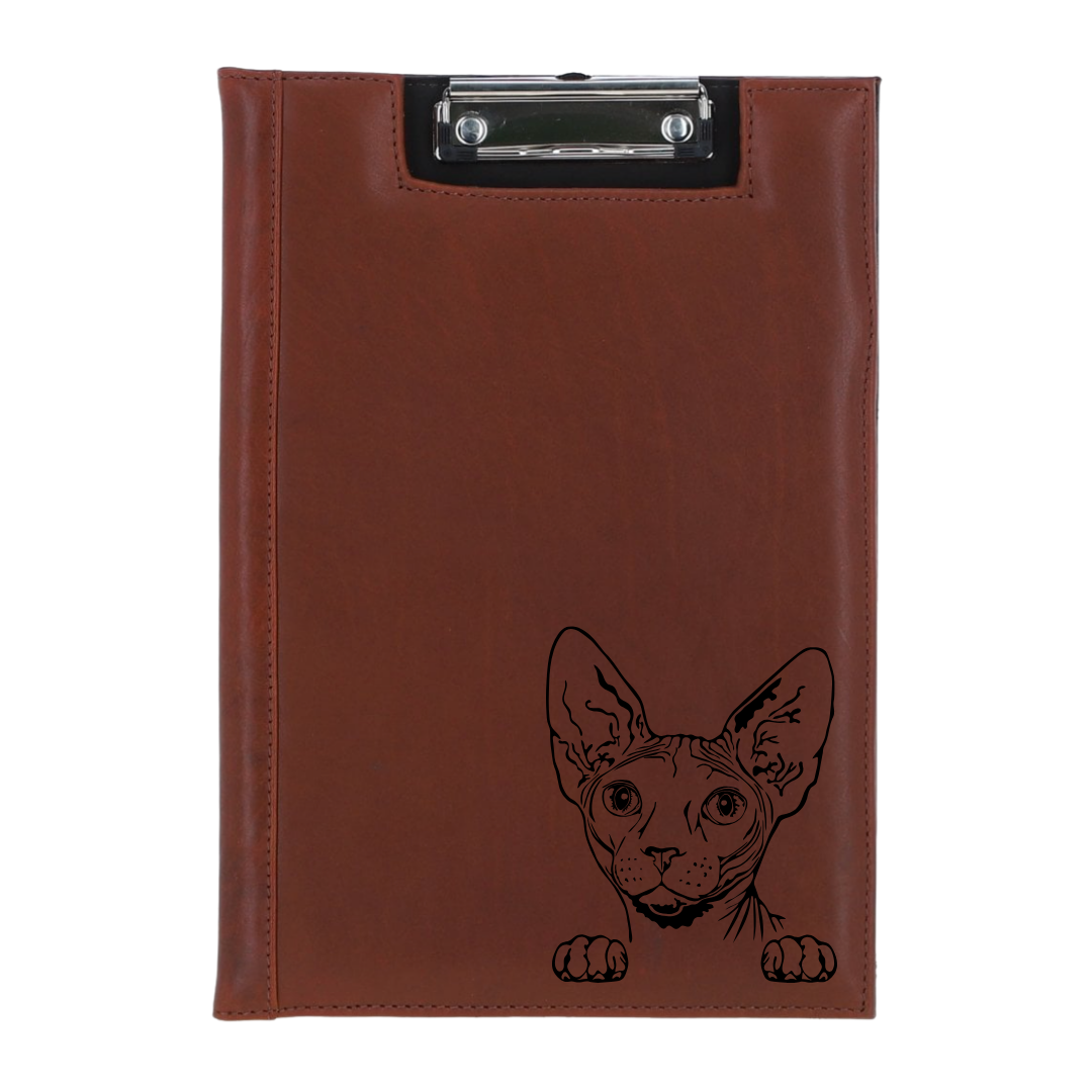 Sphynx Cat Face Engraved Leather Clipboard