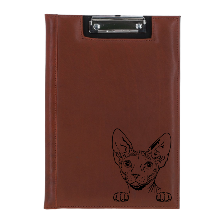 Sphynx Cat Face Engraved Leather Clipboard