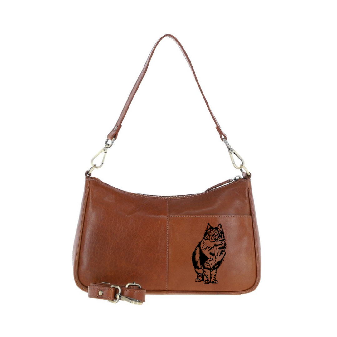Norwegian Forest Cat  Engraved Genuine Leather Shoulder Bag