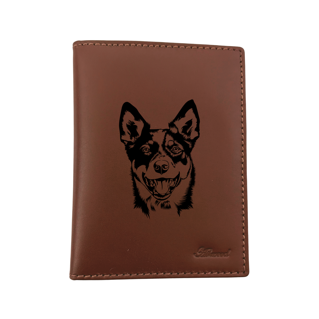 Australian Cattle Dog Face Engraved Leather Passport Cover