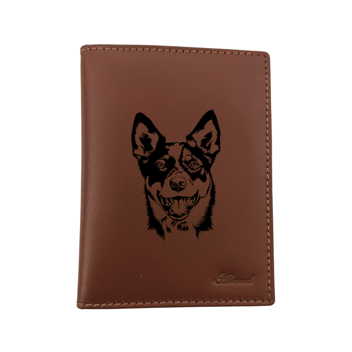 Australian Cattle Dog Face Engraved Leather Passport Cover