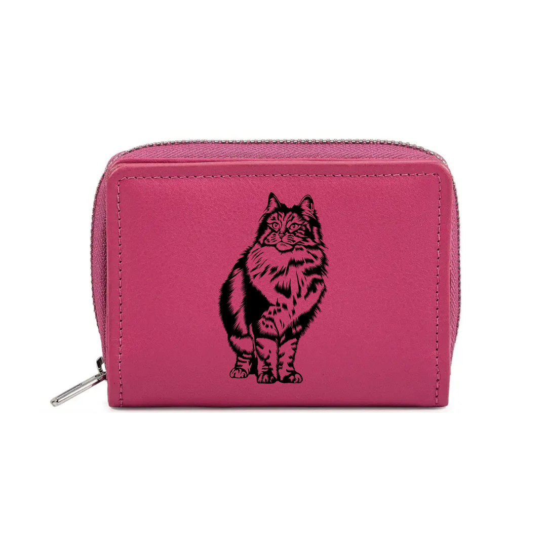 Norwegian Forest Cat Engraved Small Leather Purse (Green/Pink/Blue/Red)