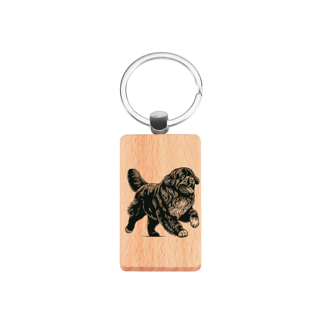 Newfoundland Running Engraved Rectangle Wooden Keyring