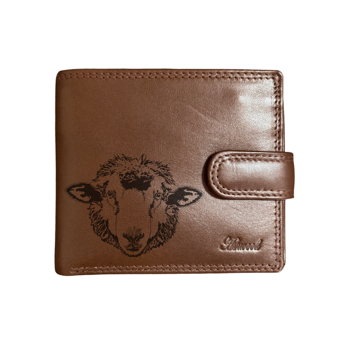 Personalised Sheep Engraved Dark Tan Genuine Leather Wallet