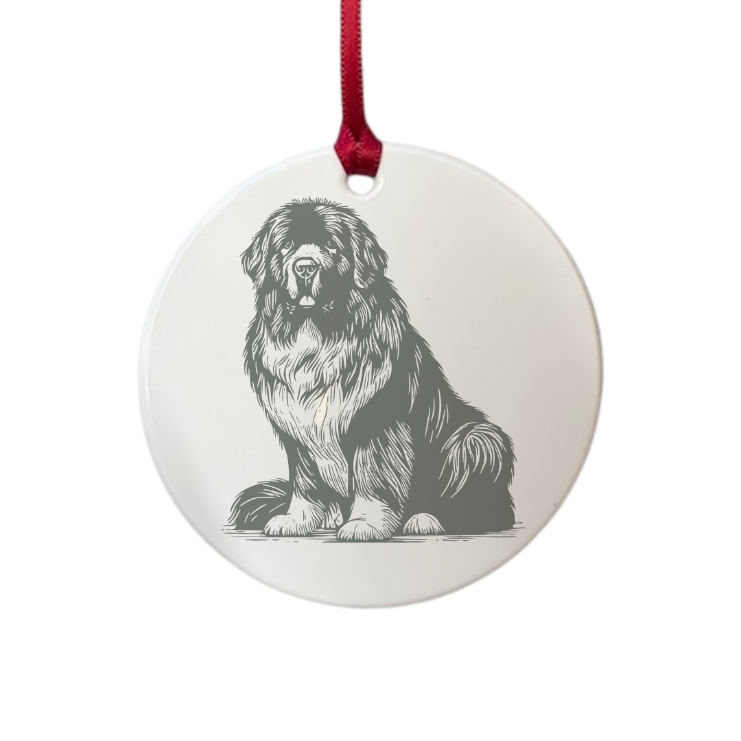 Personalised Newfoundland Sitting Engraved White Acrylic Decoration