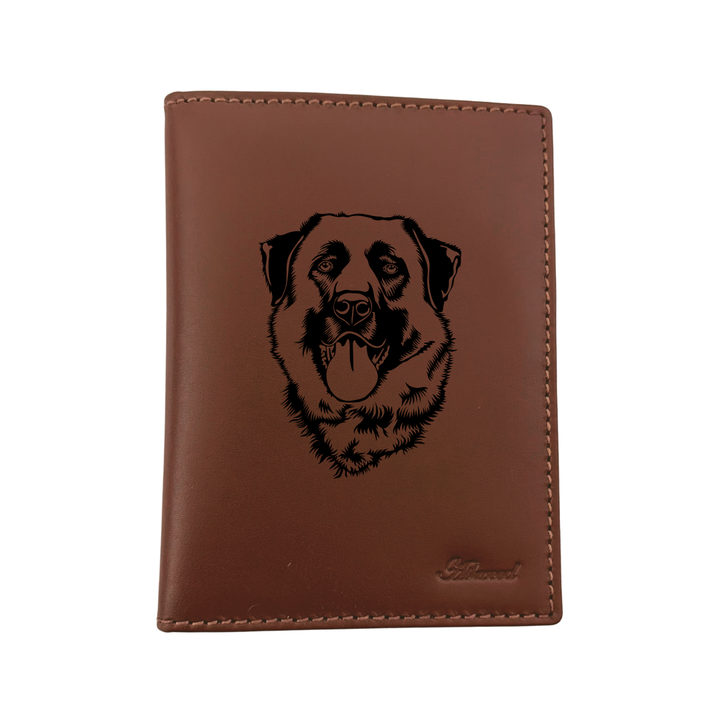 Anatolian Shepherd Face Engraved Leather Passport Cover
